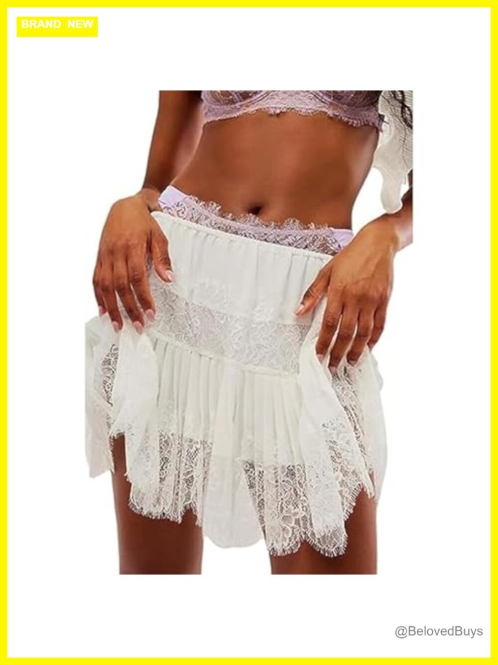 Women's Y2k Lace Mini Skirt Low Rise Pleated Ruffle Lace Trim Layered Underskirt